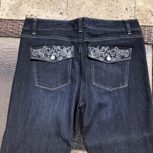 white house black market boot leg dark wash jeans